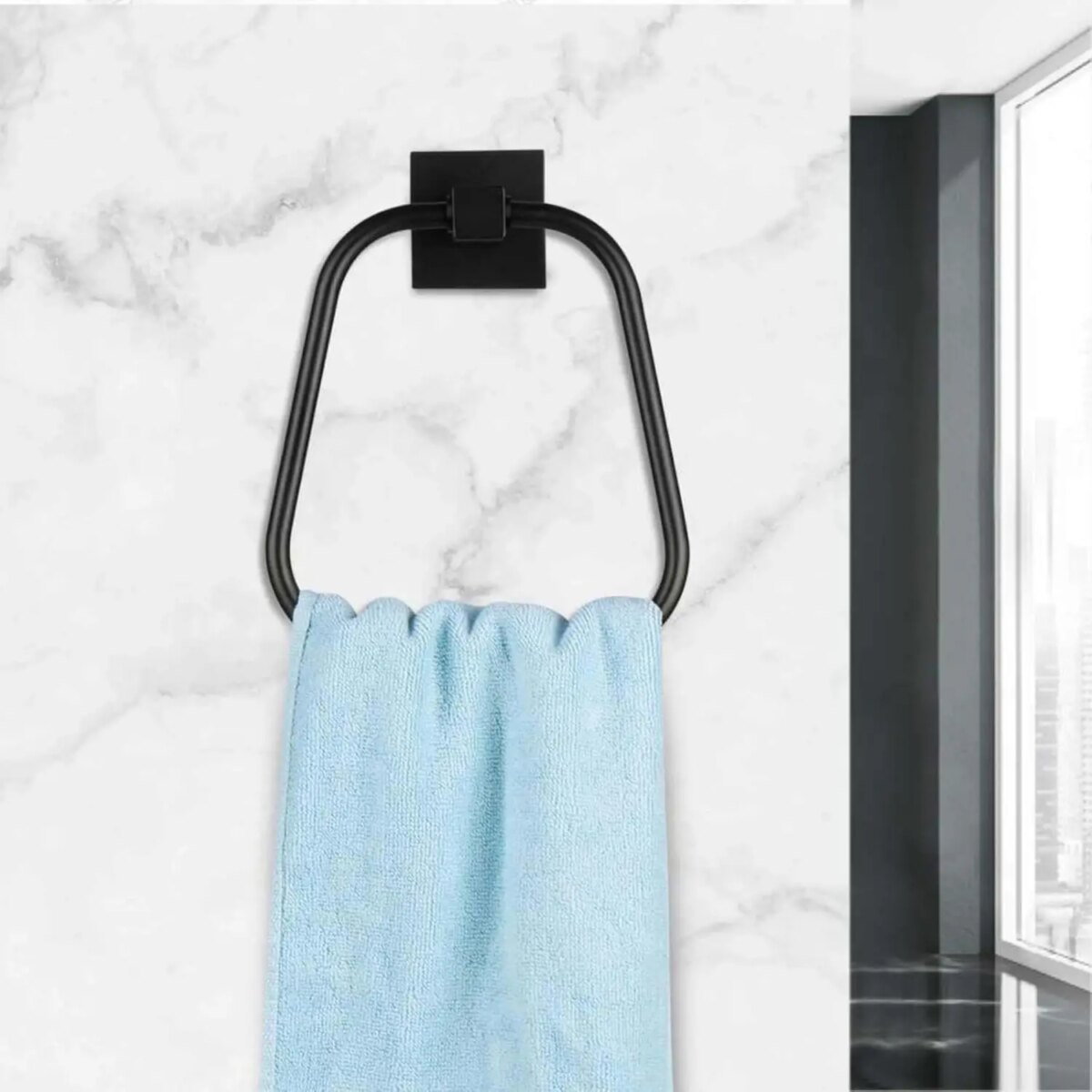 Stylish Wall Mounted Towel Ring - Stainless Steel Hand Towel Holder for Bathroom & Lavatory - Sleek Matte Black Finish: 3 - 5 Days Free Delivery Only UK - Image 2