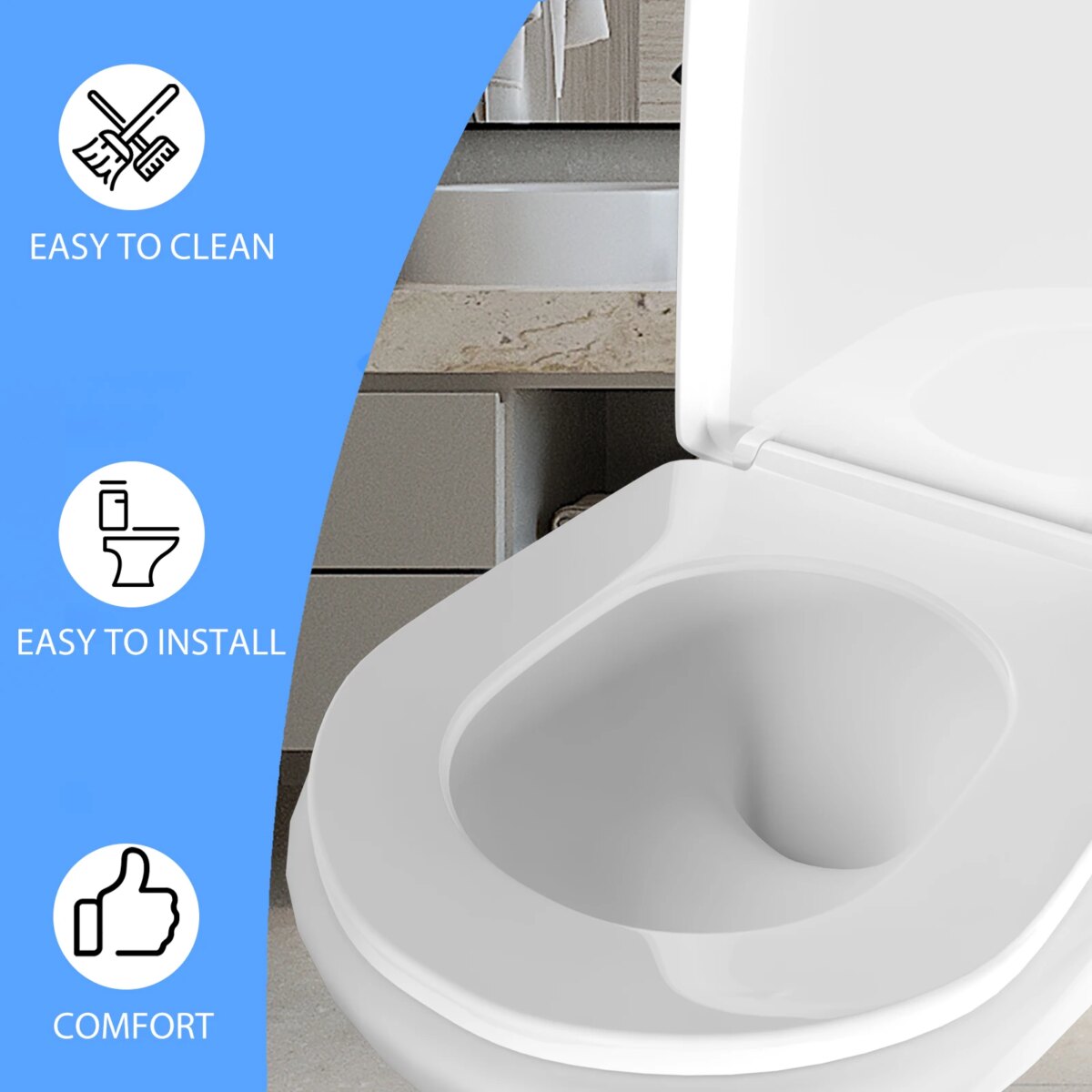 D-Shaped Toilet Seat Slow Close Quiet Lid Practical Handy Thickened Durable for Both Adults Children Safety Bathroom Accessories: 3 - 5 Days Free Delivery Only UK - Image 3