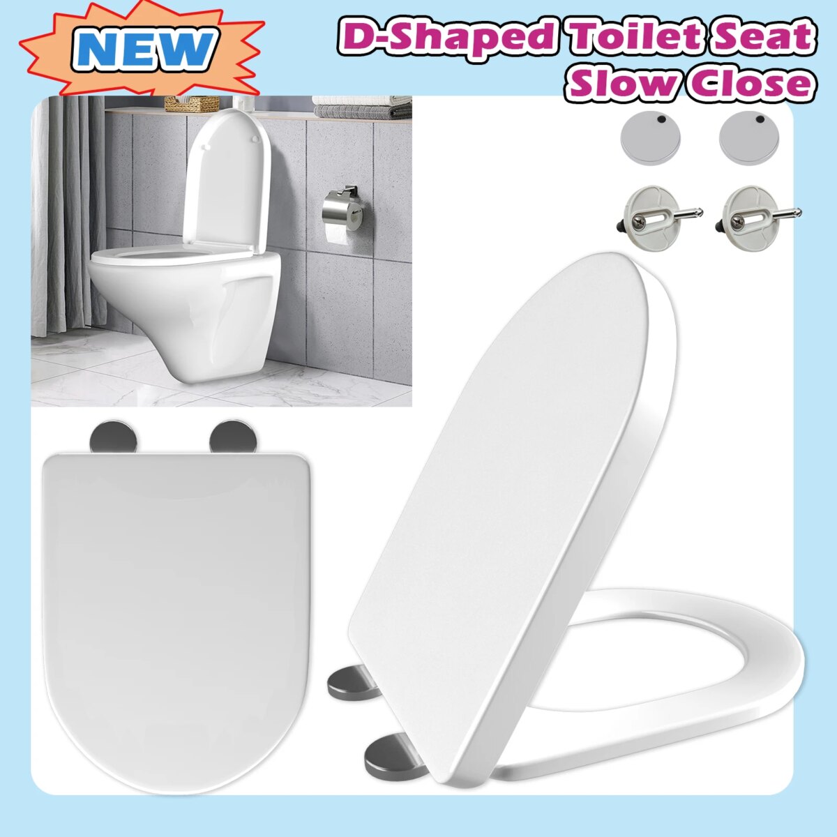 D-Shaped Toilet Seat Slow Close Quiet Lid Practical Handy Thickened Durable for Both Adults Children Safety Bathroom Accessories: 3 - 5 Days Free Delivery Only UK - Image 1