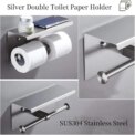 Wall Mounted 304 Stainless Steel Toilet Roll Paper Holder with Shelf, Double Roll Tissue Paper Holder: 3 - 5 Days Free Delivery Only UK - Image 2