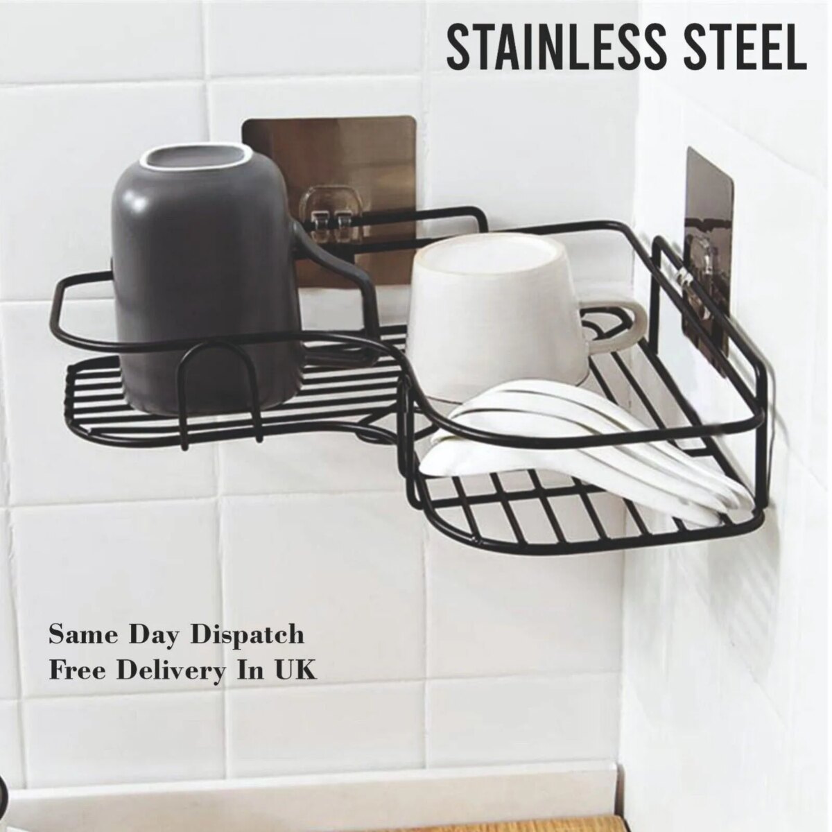 2PCS Bathroom Triangular Shower Caddy Shelf Corner Bath Storage Holder Rack Organizer: 3 - 5 Days Free Delivery Only UK - Image 3