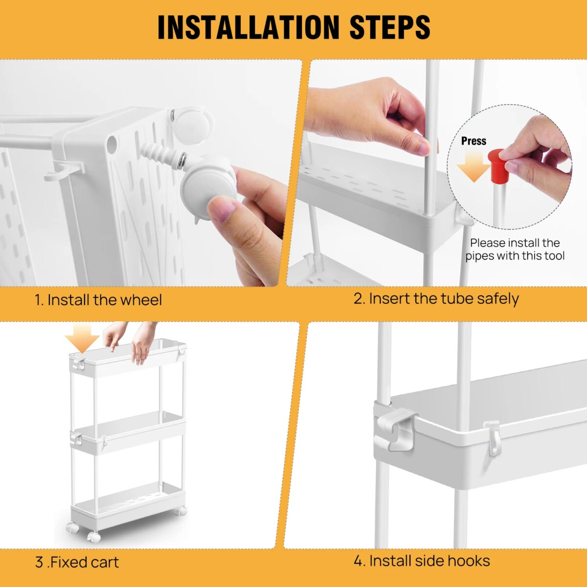 DayPlus 4-Tier Storage Rack Trolley Cart Slide-out Rolling Utility Cart Mobile Shelving Organizer for Kitchen, Bathroom, Bedroom: 3 - 5 Days Free Delivery Only UK - Image 4