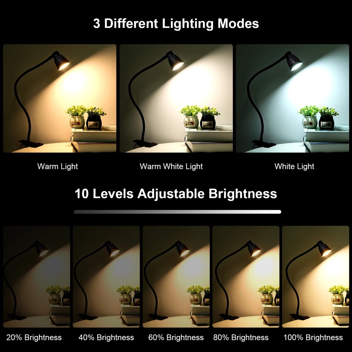 5W 24LEDs Table Desk Lamp Reading Beside Light Clamp CLip Lighting Fixture USB Powered 3 Colours for Home Office: 3 - 5 Days Free Delivery Only UK - Image 4