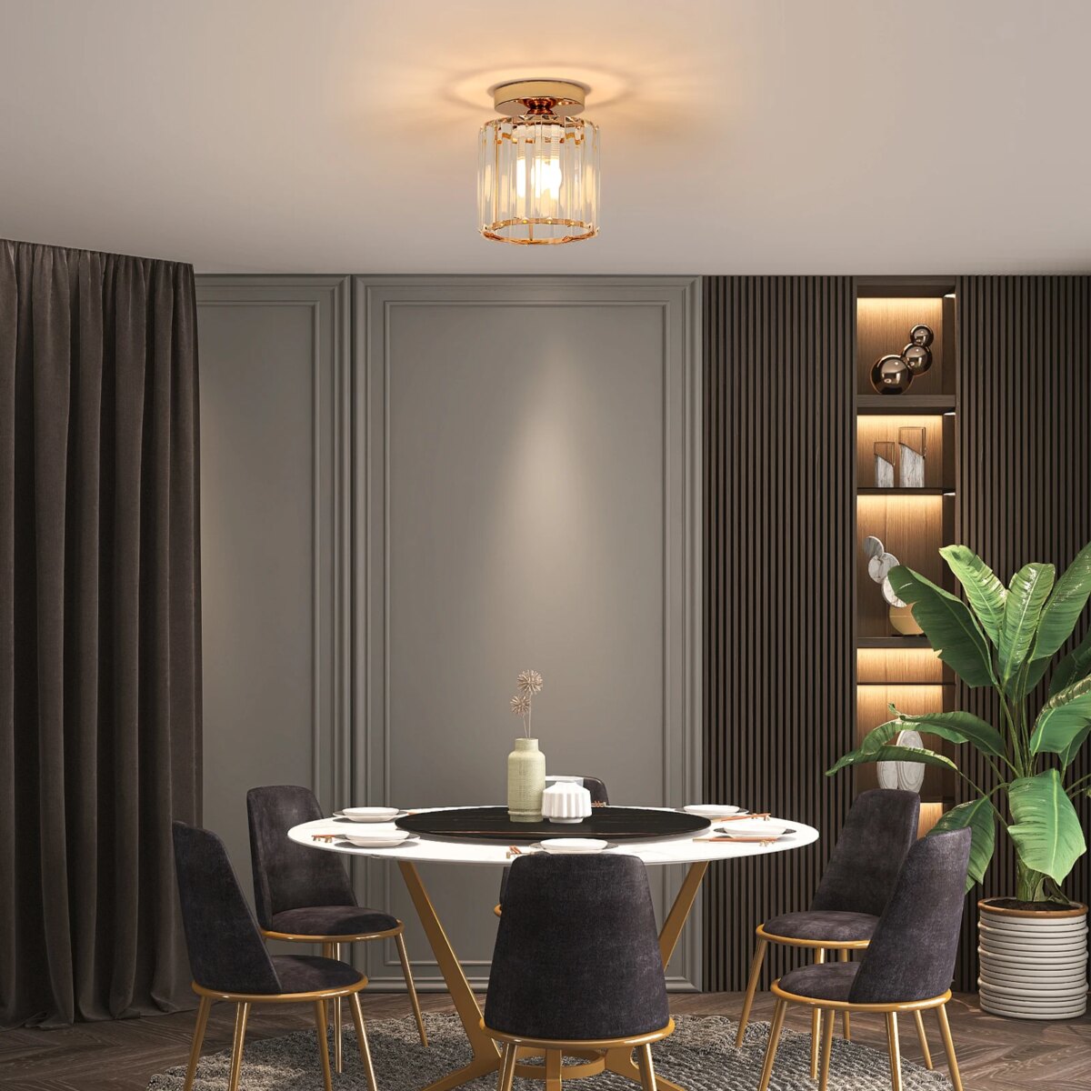 Crystal Ceiling Light, Gold, Medium size Fixture Chrome Flush Mount Ceiling Lighting Fixture for Hallway E27 Bulb Socket (Bulb Not Included): 3 - 5 Days Free Delivery Only UK - Image 5