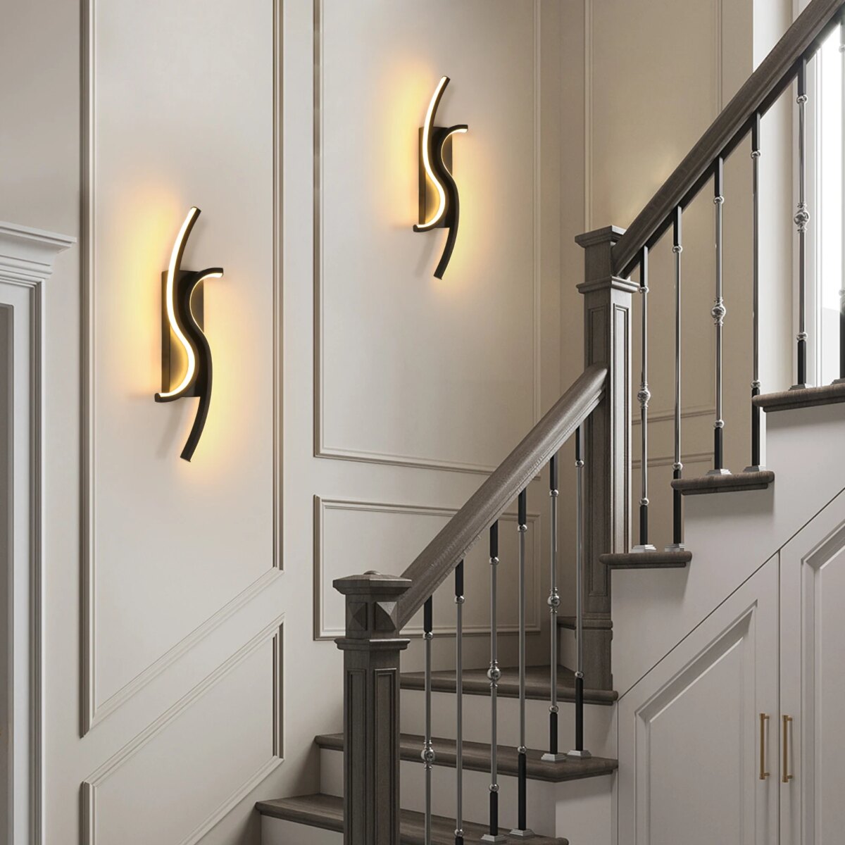 LED Wall Applique, Black Interior Wall Lamp, Warm White Light 3000K Modern Curve for Bedroom, Living Room, Corridor, 3000K: 3 - 5 Days Free Delivery Only UK - Image 5