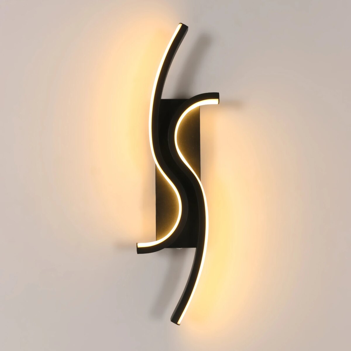 LED Wall Applique, Black Interior Wall Lamp, Warm White Light 3000K Modern Curve for Bedroom, Living Room, Corridor, 3000K: 3 - 5 Days Free Delivery Only UK - Image 1
