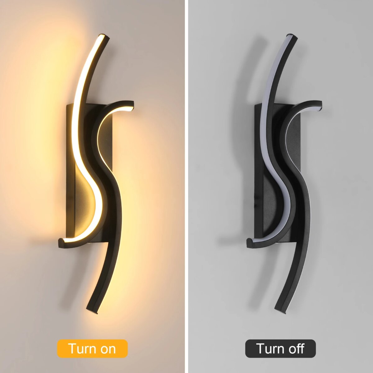 LED Wall Applique, Black Interior Wall Lamp, Warm White Light 3000K Modern Curve for Bedroom, Living Room, Corridor, 3000K: 3 - 5 Days Free Delivery Only UK - Image 3