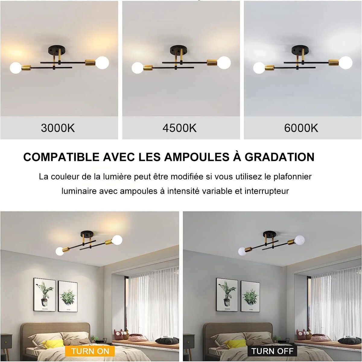 Double headed iron ceiling light, VintageCeiling Lamp For Living Room Bedroom Dining Room Office, E27 Base without light source: 3 - 5 Days Free Delivery Only UK - Image 4