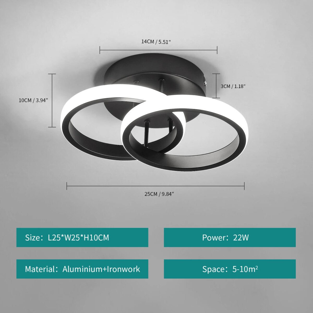 Small LED Ceiling Lights,19W 1710LM Bedroom Ceiling Lamp, Medium Size 6000K Cool White LED Ceiling Light with Double Ring: 3 - 5 Days Free Delivery Only UK - Image 2