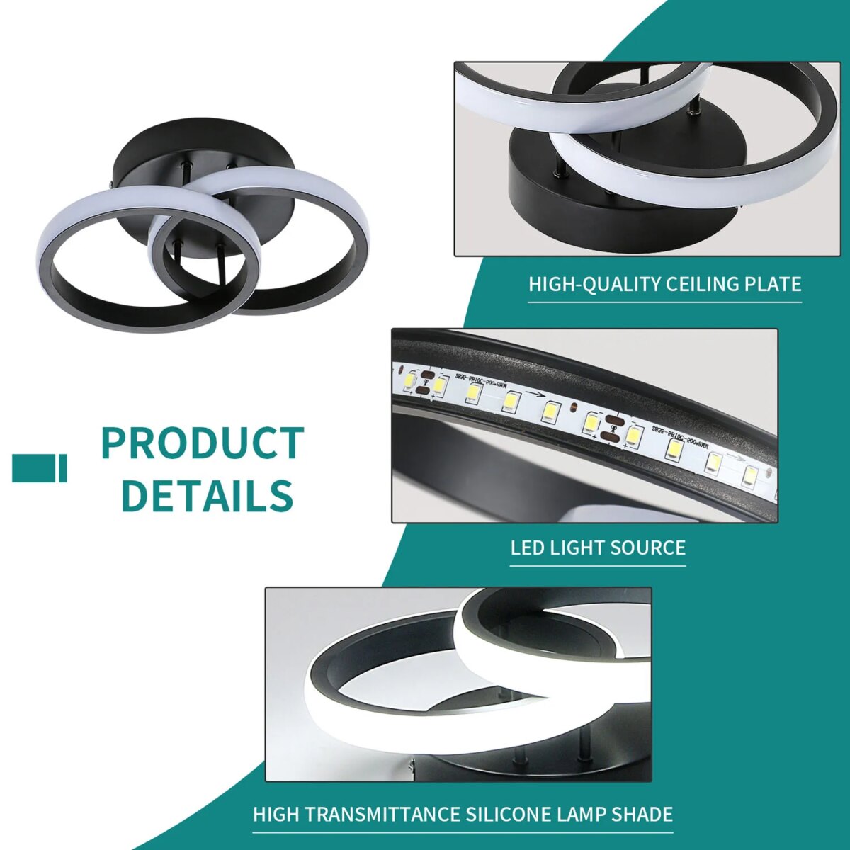Small LED Ceiling Lights,19W 1710LM Bedroom Ceiling Lamp, Medium Size 6000K Cool White LED Ceiling Light with Double Ring: 3 - 5 Days Free Delivery Only UK - Image 3