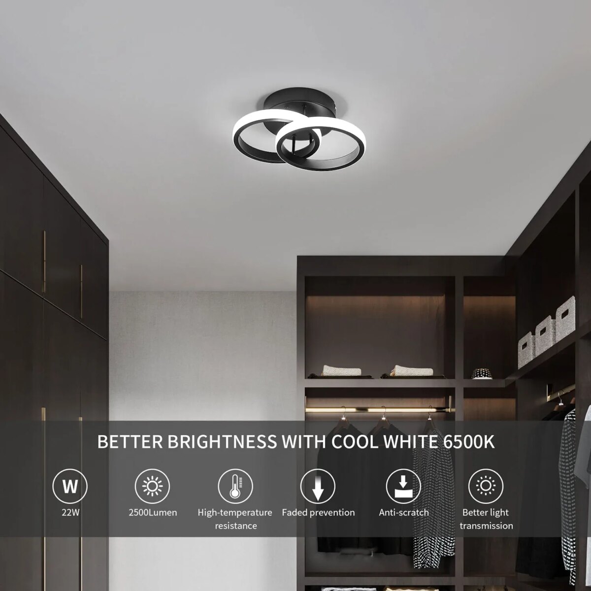 Small LED Ceiling Lights,19W 1710LM Bedroom Ceiling Lamp, Medium Size 6000K Cool White LED Ceiling Light with Double Ring: 3 - 5 Days Free Delivery Only UK - Image 4