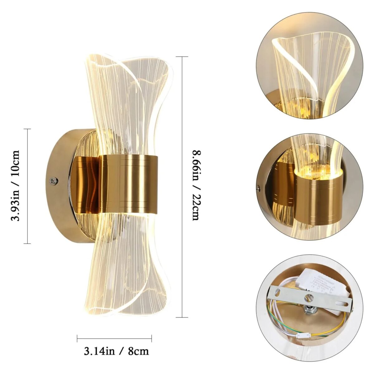 Gold Acrylic Wall Sconce, 12W Led Wall Lamp with 3 Color Temperature Options (3000K/4000K/6500K), Perfect for Hallway: 3 - 5 Days Free Delivery Only UK - Image 2