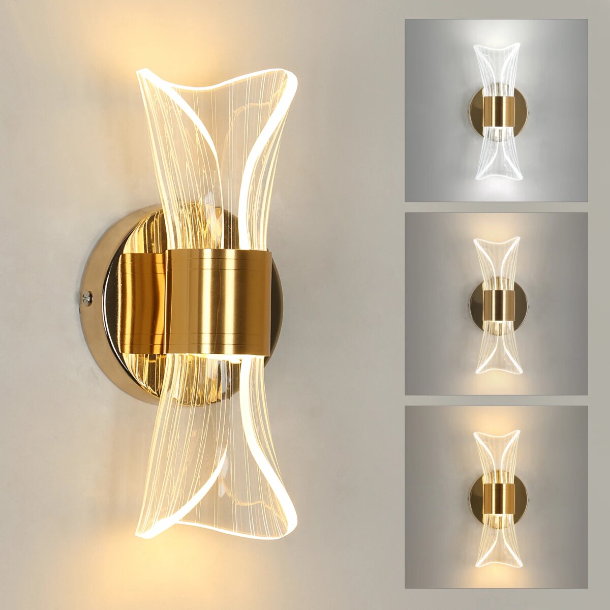 Gold Acrylic Wall Sconce, 12W Led Wall Lamp with 3 Color Temperature Options (3000K/4000K/6500K), Perfect for Hallway: 3 - 5 Days Free Delivery Only UK - Image 1