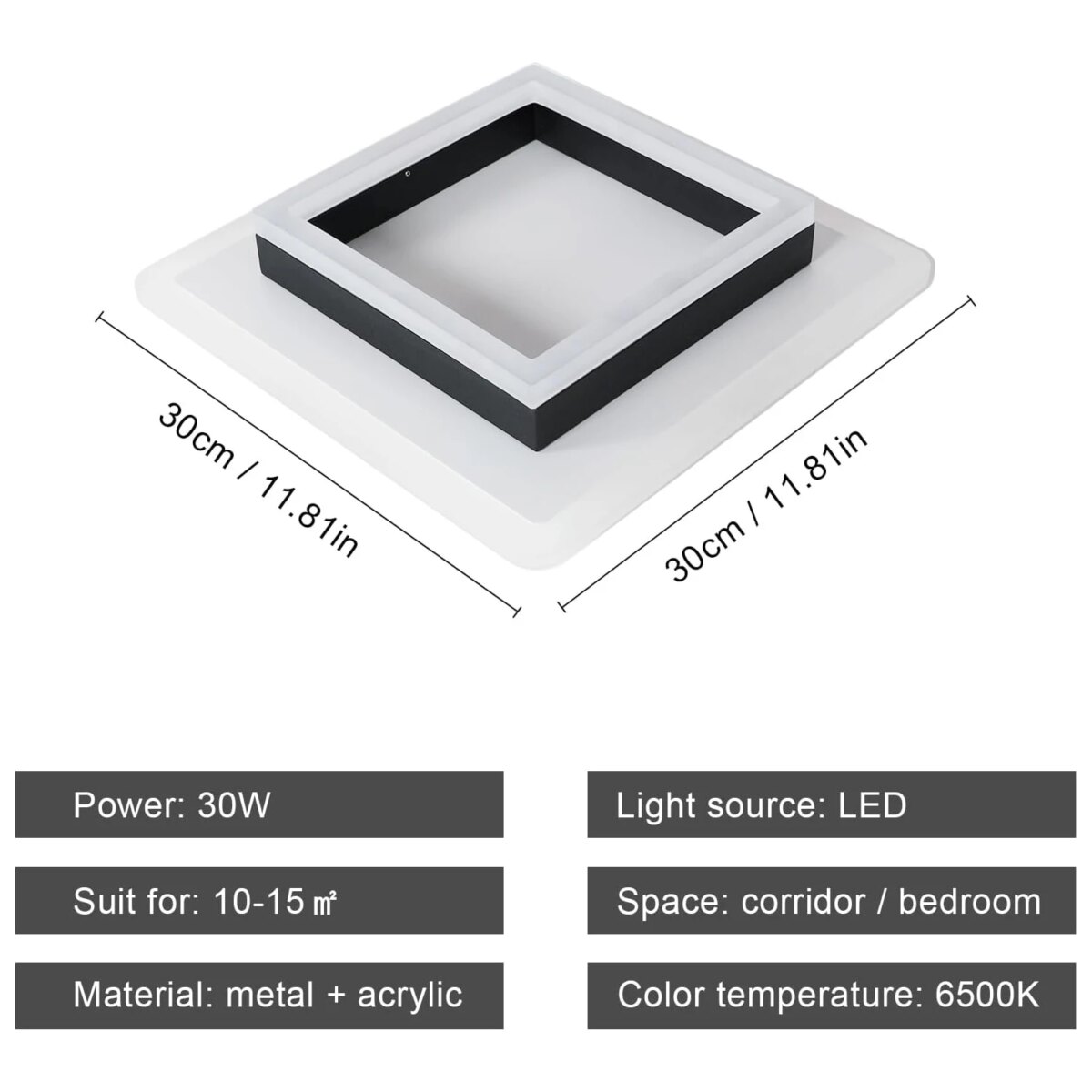 Square Acrylic  Ceiling Light Modern LED Ceiling Lamp,White 6500K LED Ceiling Lights for Bedroom Office Kitchen Living Room: 3 - 5 Days Free Delivery Only UK - Image 2