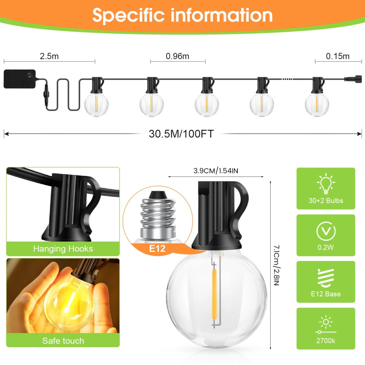 LED String Bulbs Lights Outdoor 20M/30CM  Plastic Bulbs IP44 Courtyard Garden Camping Atmosphere Lighting For Wedding Décor: 3 - 5 Days Free Delivery Only UK - Image 2