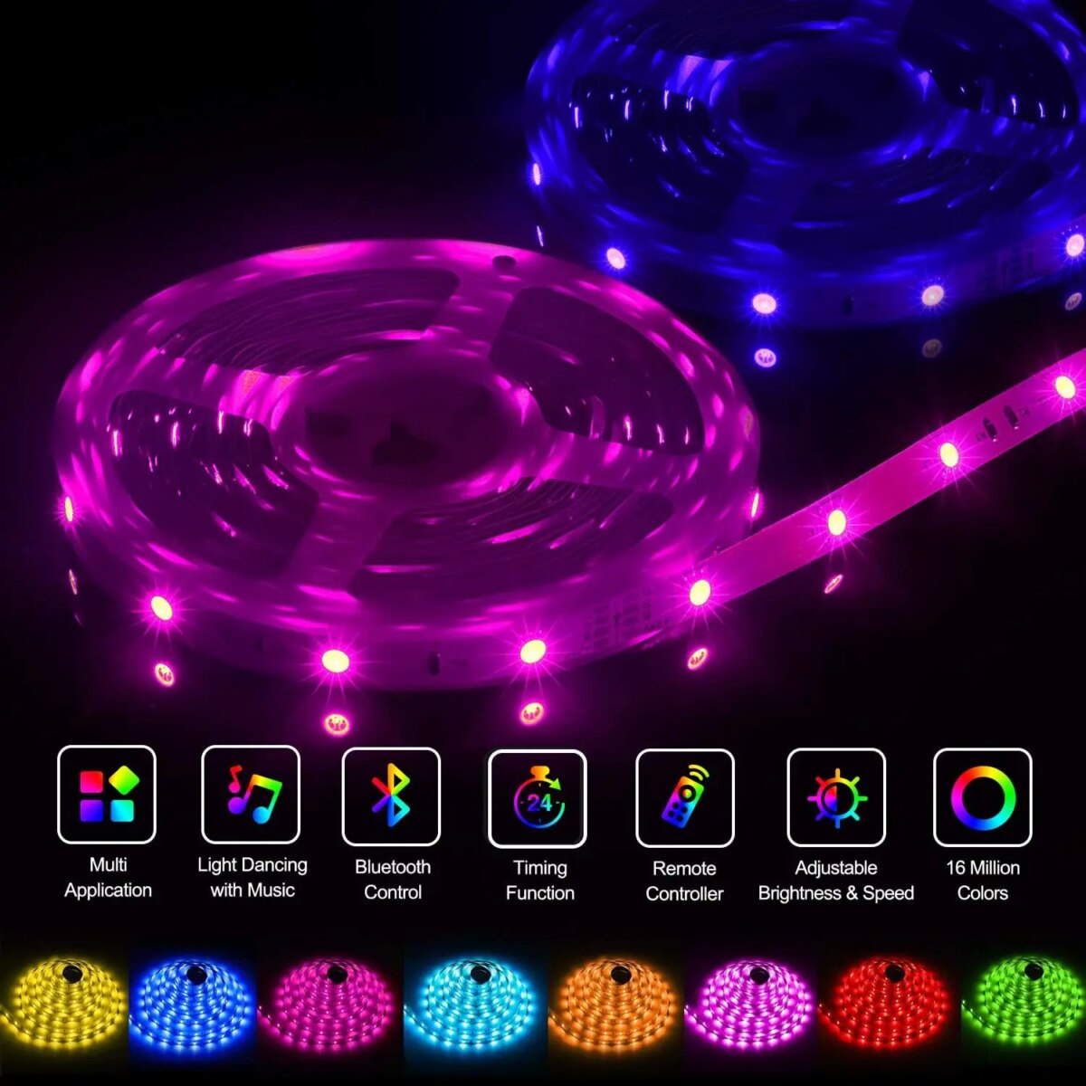 LED Strip Light RGB 5050 Music Sync Color Changing  30LEDS PER M, App Controlled LED Lights 5M 10M 15M DC12V Flexible: 3 - 5 Days Free Delivery Only UK - Image 6