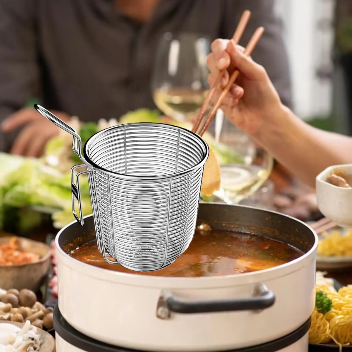 Stainless Steel Pasta Strainer with Handle, Food Dumpling Noodle: 3 - 5 Days Free Delivery Only UK - Image 3