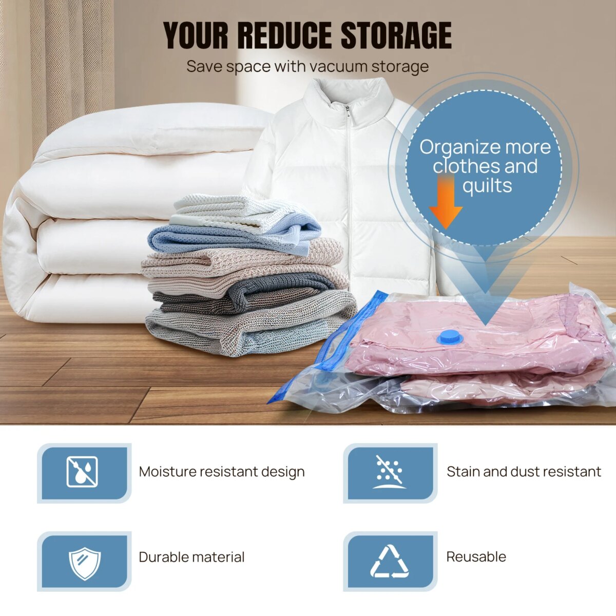 12-Pack Vacuum Compression Storage Bags for Clothes, with Electric Pump - Reusable Space Saver Bags for Travel, Duvets Storage: 3 - 5 Days Free Delivery Only UK - Image 2
