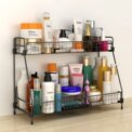 Standing 2 Tiers Spice Herb Jar Rack Holder Storage Organizer Counter Shelf Black: 3 - 5 Days Free Delivery Only UK - Image 2