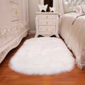 Oval Faux Fur Sheepskin Fluffy Floor Rug, White 60x120CM: 3 - 5 Days Free Delivery Only UK - Image 3