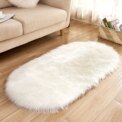 Oval Faux Fur Sheepskin Fluffy Floor Rug, White 60x120CM: 3 - 5 Days Free Delivery Only UK