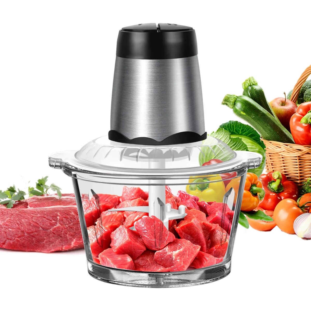 2L Electric Food Chopper Vegetable Chopper Small Food Processor Meat Grinder Mixer Electric Dicer with 2 Speeds Meat Mincer: 3 - 5 Days Free Delivery Only UK - Image 1