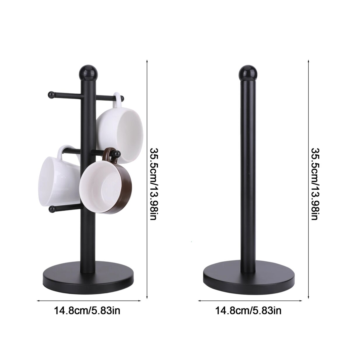 6 Cup Mug Holder with Paper Towel Roll Holder Free-Standing Cup Rack (Black): 3 - 5 Days Free Delivery Only UK - Image 6