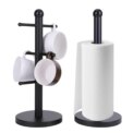 6 Cup Mug Holder with Paper Towel Roll Holder Free-Standing Cup Rack (Black): 3 - 5 Days Free Delivery Only UK