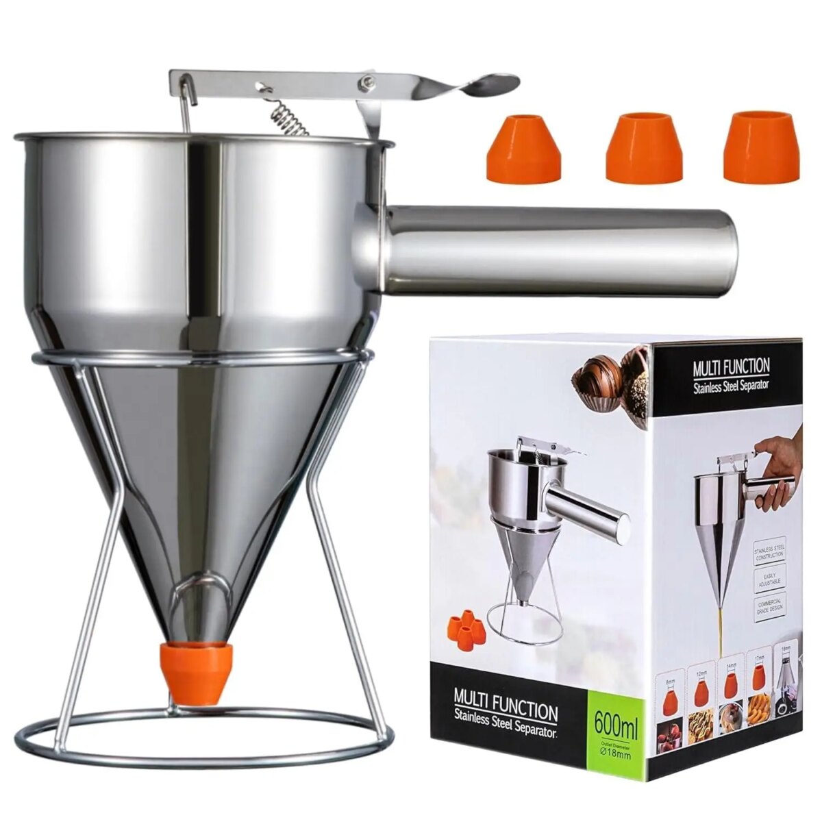 Pancake Batter Dispenser with 4 Nozzles Multi-Caliber Stainless Steel Funnel Cake Dispenser with Stand Great for Baked Goods: 3 - 5 Days Free Delivery Only UK - Image 1