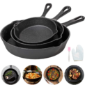 3pc Frying Pan Cast Iron Uncoated Black For Food Frying, Cooking And Stir-Frying Non-Stick Frying Pans Omelette Pan: 3 - 5 Days Free Delivery Only UK