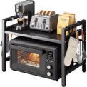 Adjustable Space-Saving Microwave Rack – 100kg Capacity, Kitchen Shelf with Hooks & Storage Organizer (Black): 3 - 5 Days Free Delivery Only UK - Image 2