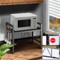 Adjustable Space-Saving Microwave Rack – 100kg Capacity, Kitchen Shelf with Hooks & Storage Organizer (Black): 3 - 5 Days Free Delivery Only UK