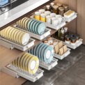 Pull Out Dish Racks Kitchen Under Sink Organizer, Cabinet Slide Out Dish Drying Rack With Drainboard, Carbon Steel Sliding Drawer: 3 - 5 Days Free Delivery Only UK