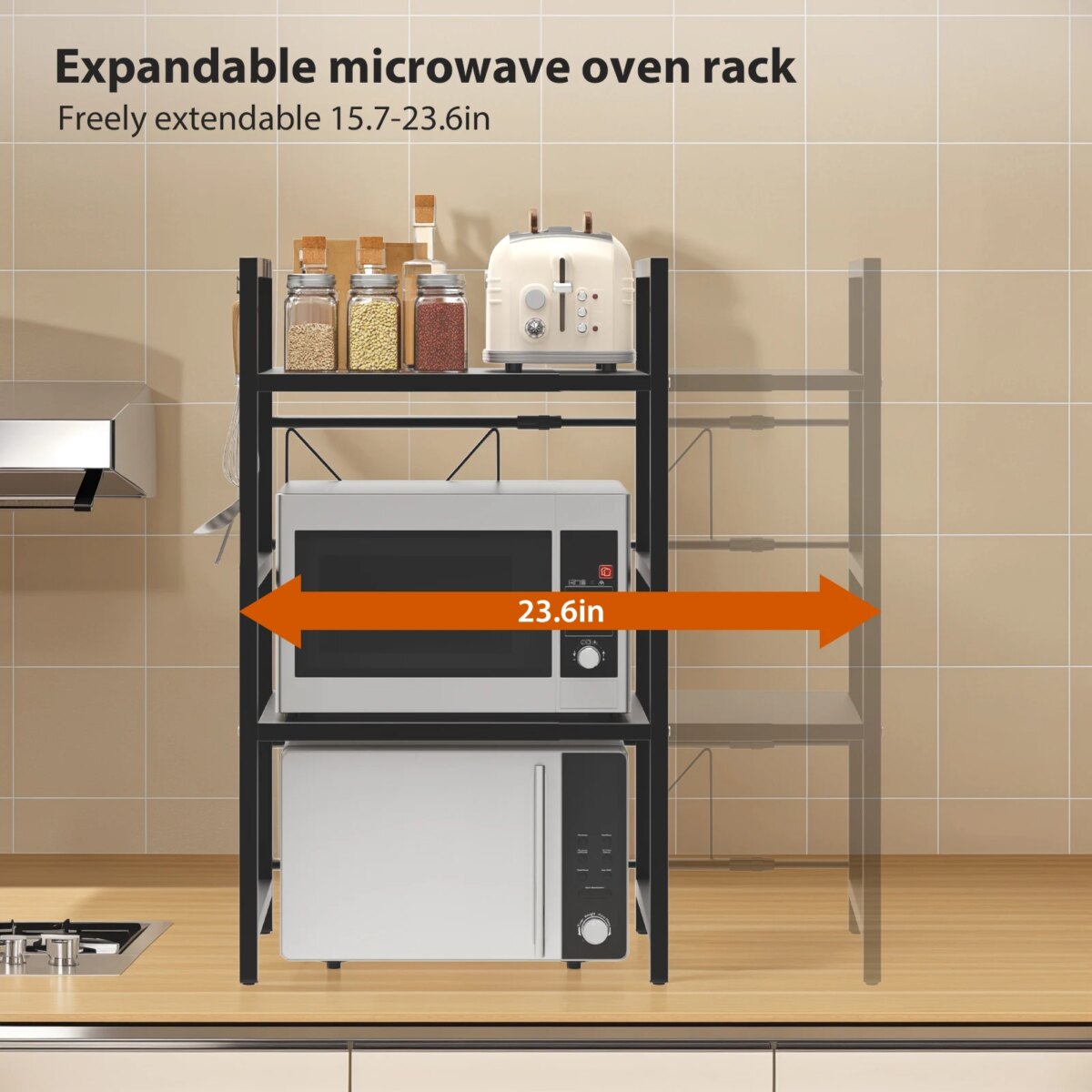 Expandable Microwave Shelf, 1 or 2 Tier Microwave oven Rack Stand Storage Holder Kitchen Corner Shelf Desktop Printer Shelf Rack: 3 - 5 Days Free Delivery Only UK - Image 5