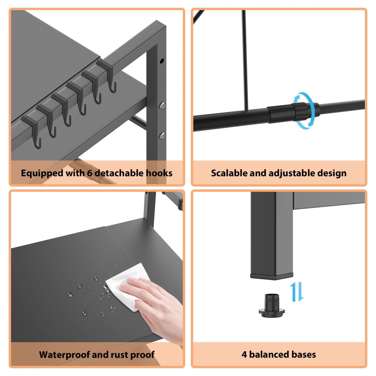 Expandable Microwave Shelf, 1 or 2 Tier Microwave oven Rack Stand Storage Holder Kitchen Corner Shelf Desktop Printer Shelf Rack: 3 - 5 Days Free Delivery Only UK - Image 6