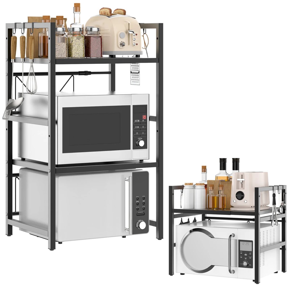 Expandable Microwave Shelf, 1 or 2 Tier Microwave oven Rack Stand Storage Holder Kitchen Corner Shelf Desktop Printer Shelf Rack: 3 - 5 Days Free Delivery Only UK - Image 1