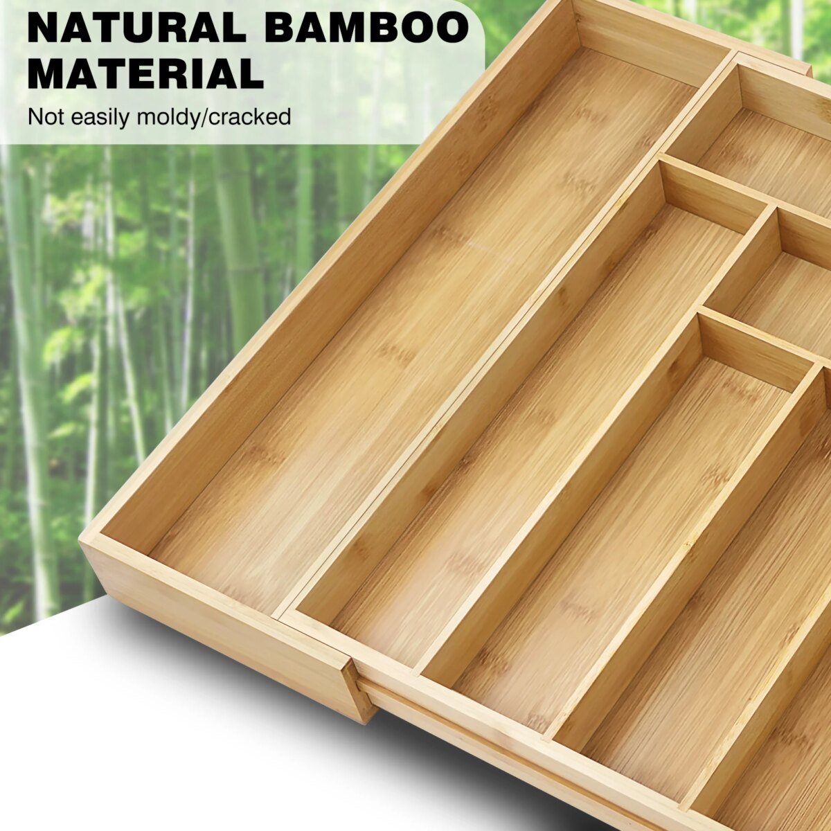 Wooden Bamboo Cutlery Tray, Kitchen Drawer Insert Large 6-8 Compartments, Utensil Holder Rack Organizer, for Home Office: 3 - 5 Days Free Delivery Only UK - Image 2