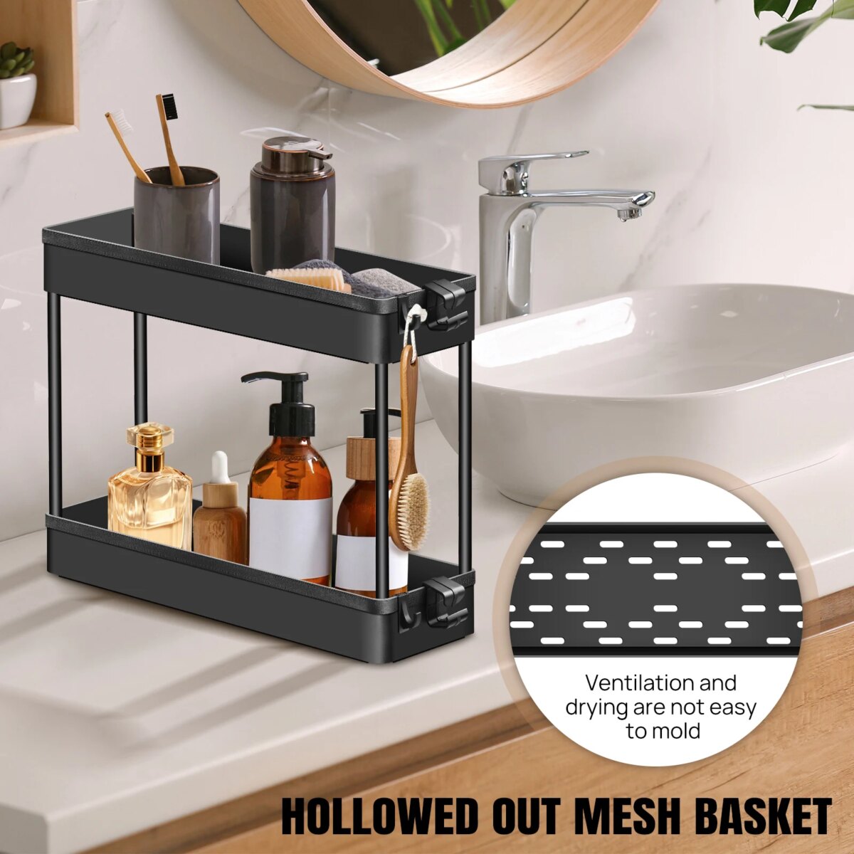 DayPlus 3-Tier Storage Trolley Cart Slide-out Slim Rolling Utility Cart Mobile Storage Shelving Organizer for Kitchen, Bathroom: 3 - 5 Days Free Delivery Only UK - Image 6
