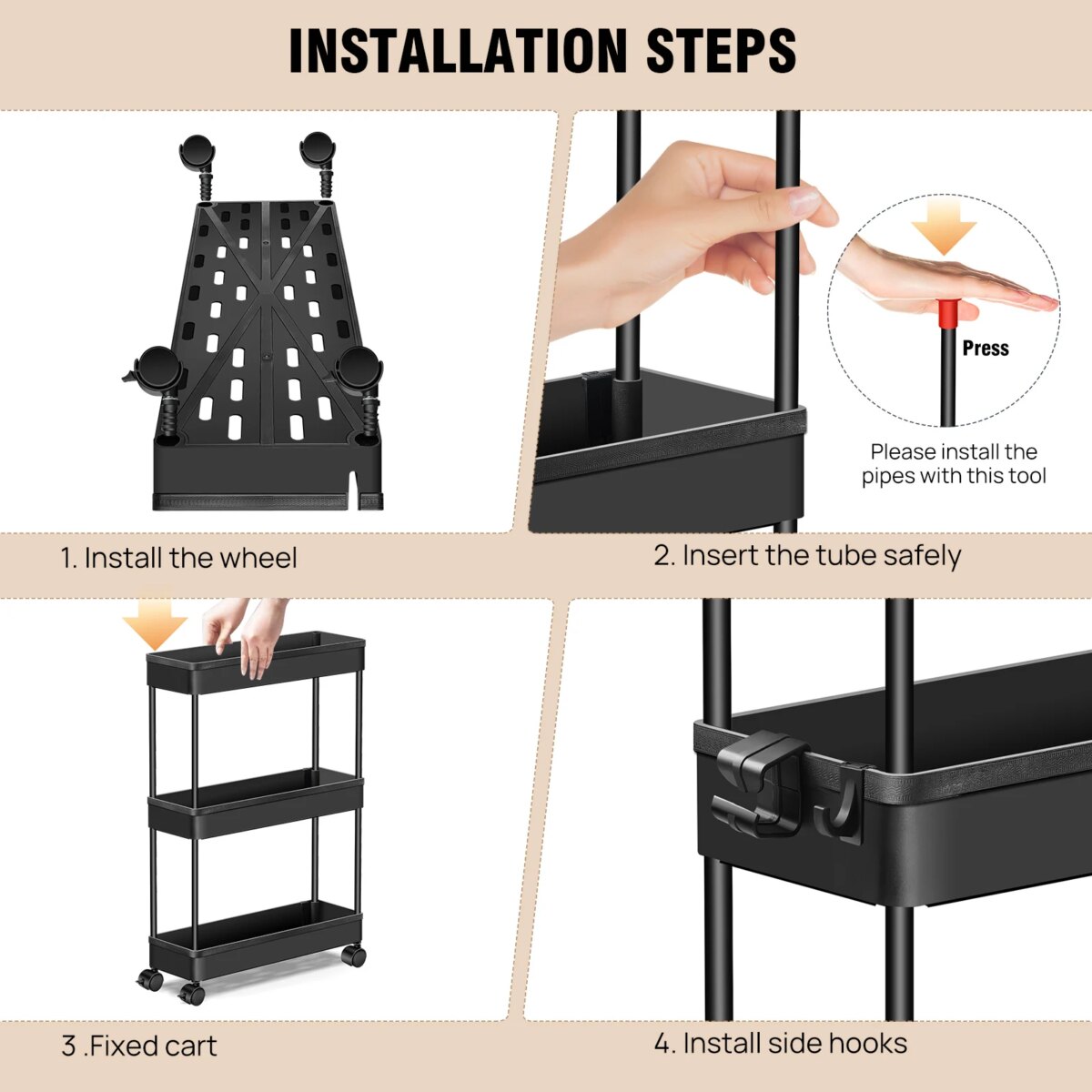 DayPlus 3-Tier Storage Trolley Cart Slide-out Slim Rolling Utility Cart Mobile Storage Shelving Organizer for Kitchen, Bathroom: 3 - 5 Days Free Delivery Only UK - Image 3