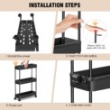 DayPlus 3-Tier Storage Trolley Cart Slide-out Slim Rolling Utility Cart Mobile Storage Shelving Organizer for Kitchen, Bathroom: 3 - 5 Days Free Delivery Only UK - Image 3