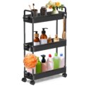 DayPlus 3-Tier Storage Trolley Cart Slide-out Slim Rolling Utility Cart Mobile Storage Shelving Organizer for Kitchen, Bathroom: 3 - 5 Days Free Delivery Only UK