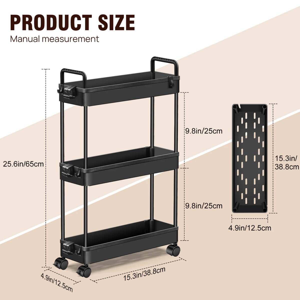DayPlus 3-Tier Storage Trolley Cart Slide-out Slim Rolling Utility Cart Mobile Storage Shelving Organizer for Kitchen, Bathroom: 3 - 5 Days Free Delivery Only UK - Image 2
