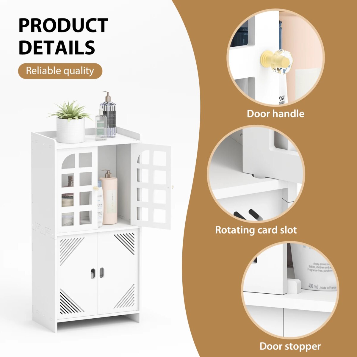 3 Tier Bathroom Floor Cabinet,Storage Cabinet with Door,Free Standing Shelf Unit,for Bathroom,Kitchen,Waterproof,White: 3 - 5 Days Free Delivery Only UK - Image 4