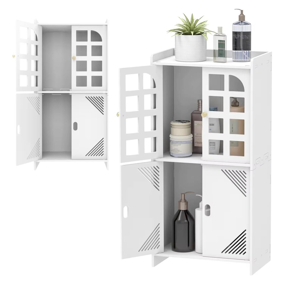 3 Tier Bathroom Floor Cabinet,Storage Cabinet with Door,Free Standing Shelf Unit,for Bathroom,Kitchen,Waterproof,White: 3 - 5 Days Free Delivery Only UK - Image 2