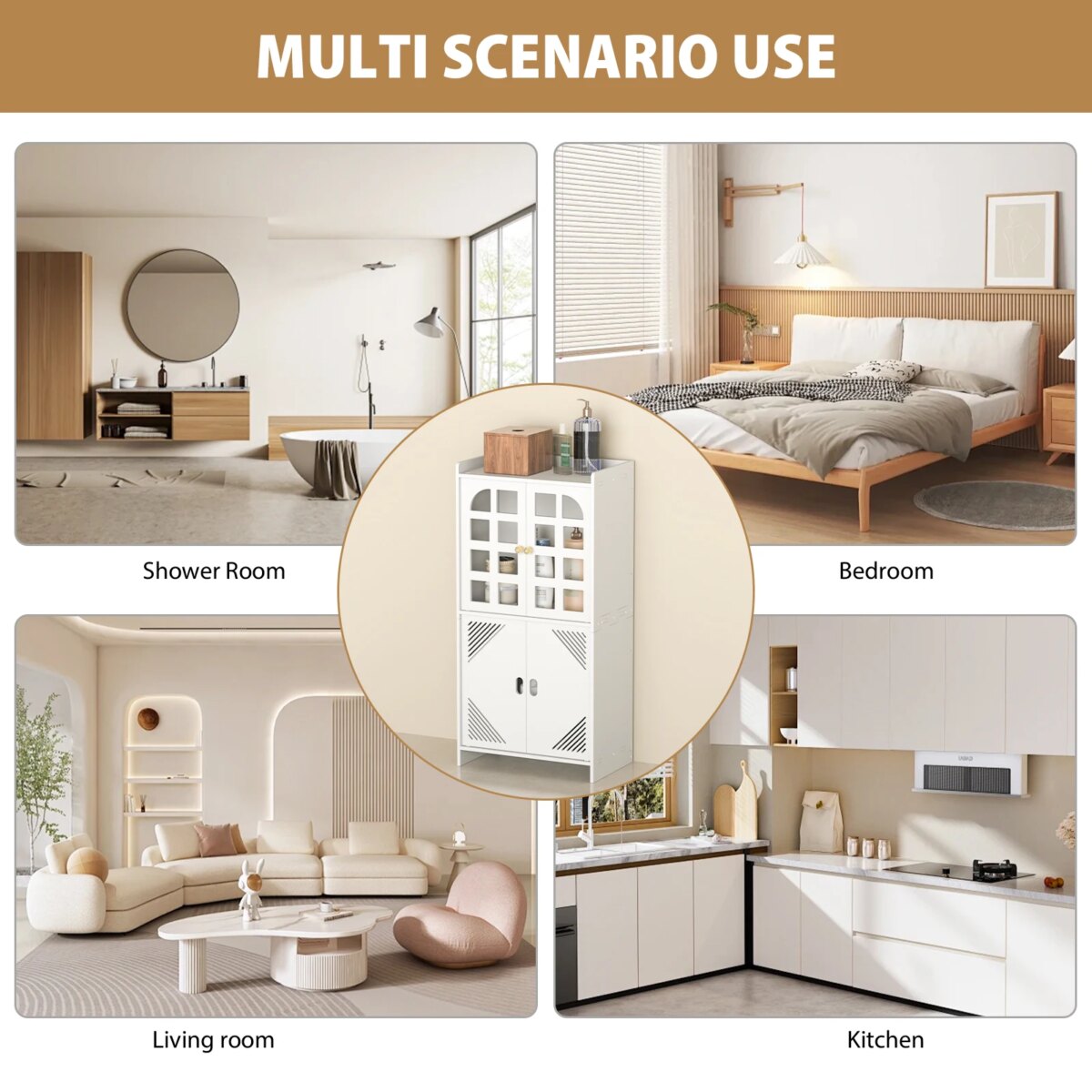3 Tier Bathroom Floor Cabinet,Storage Cabinet with Door,Free Standing Shelf Unit,for Bathroom,Kitchen,Waterproof,White: 3 - 5 Days Free Delivery Only UK - Image 5