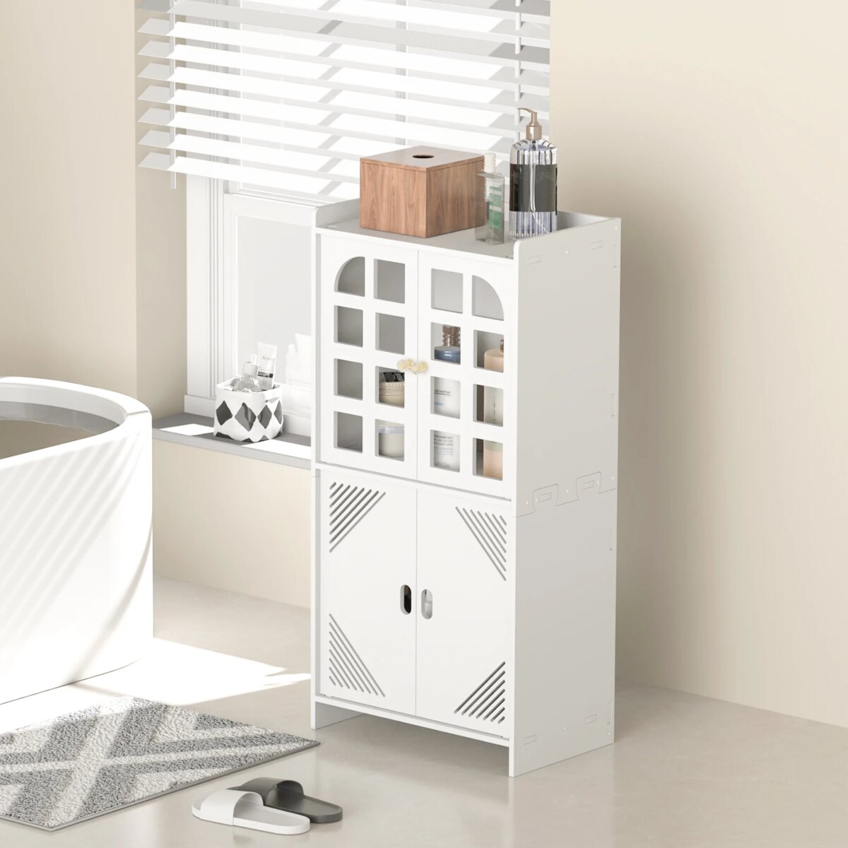 3 Tier Bathroom Floor Cabinet,Storage Cabinet with Door,Free Standing Shelf Unit,for Bathroom,Kitchen,Waterproof,White: 3 - 5 Days Free Delivery Only UK - Image 1