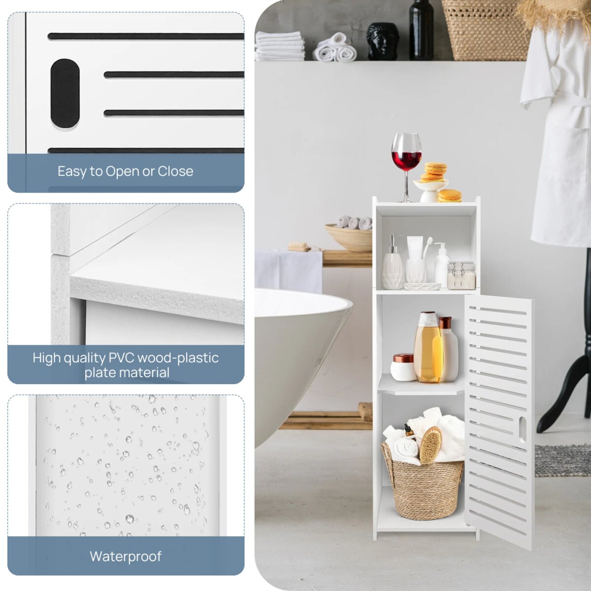 Narrow 3-Tier Storage Cabinet with Door - Space-Saving Bathroom Shelf Organizer for Kitchen, Living Room, Hallway: 3 - 5 Days Free Delivery Only UK - Image 2