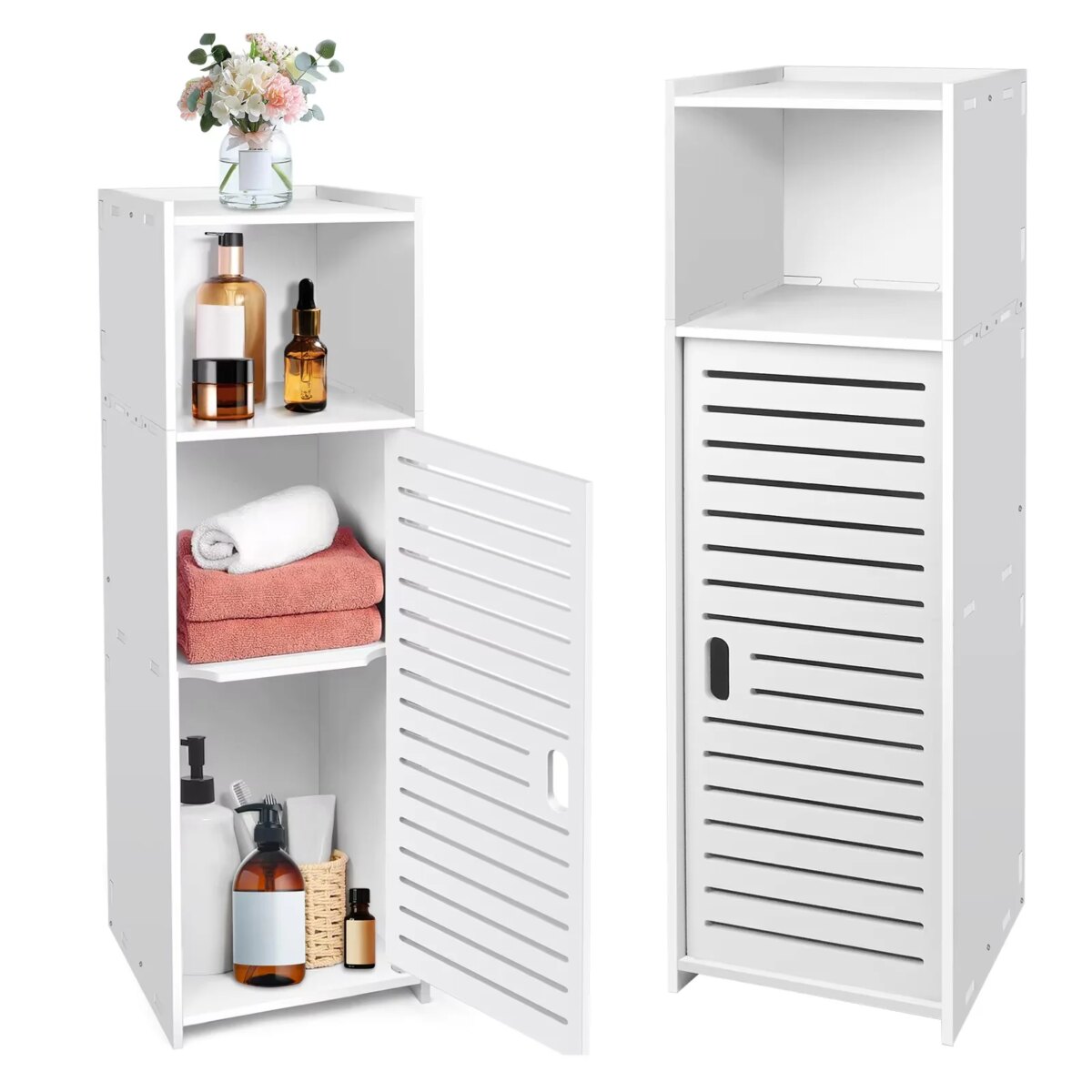 Narrow 3-Tier Storage Cabinet with Door - Space-Saving Bathroom Shelf Organizer for Kitchen, Living Room, Hallway: 3 - 5 Days Free Delivery Only UK - Image 1